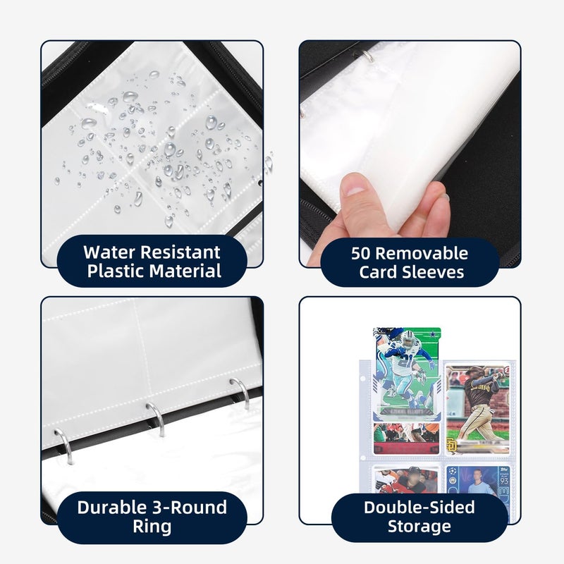 HESPLUS 400 Pockets Sports Card Binder, Sports Trading Cards Display Case with Sports Card Sleeves Card Holder Protectors Set for Football Baseball Basketball Soccer Sports Cards Collector Album - Image 5